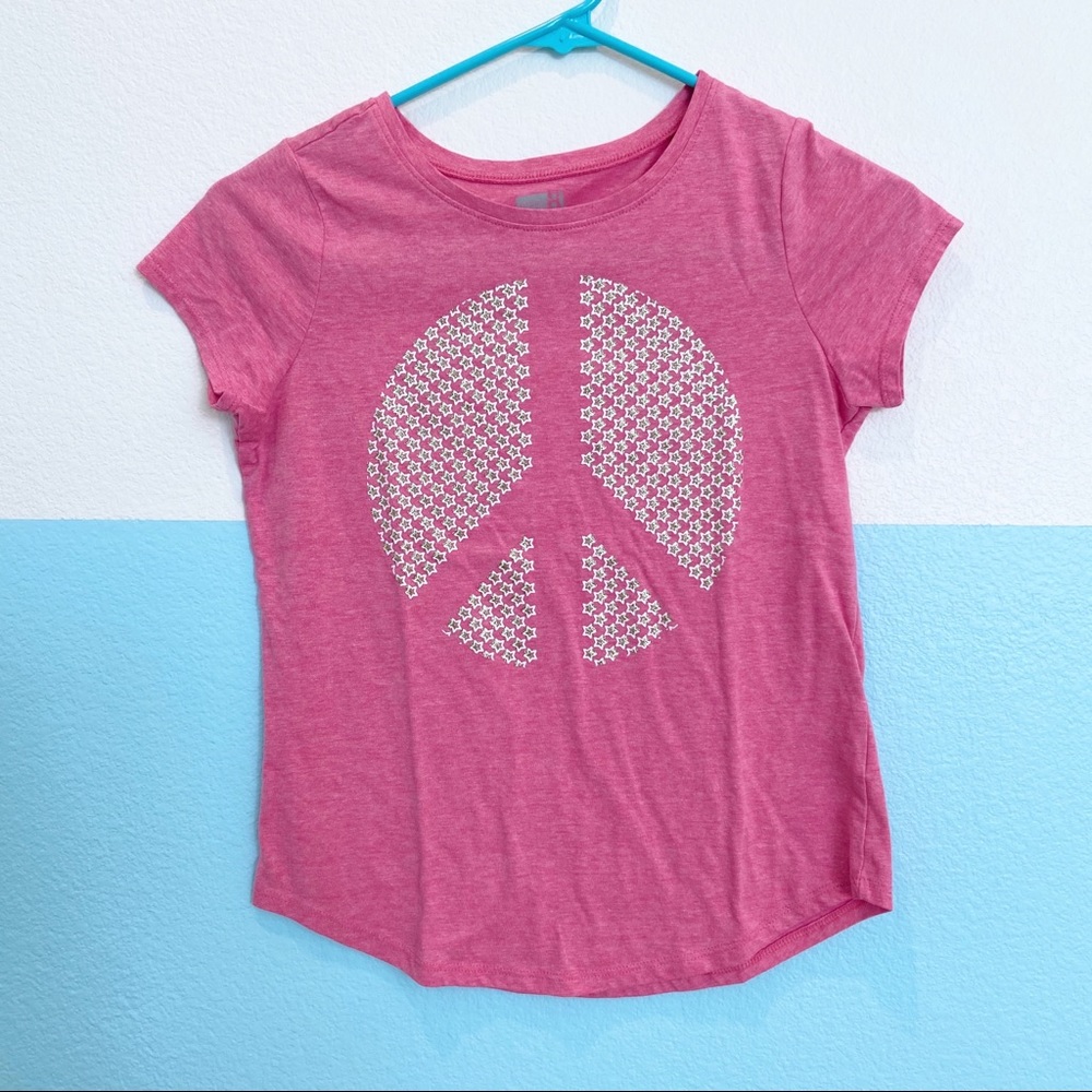 Crazy 8 Pink Peace Sign Star Tee with Gold Glitter